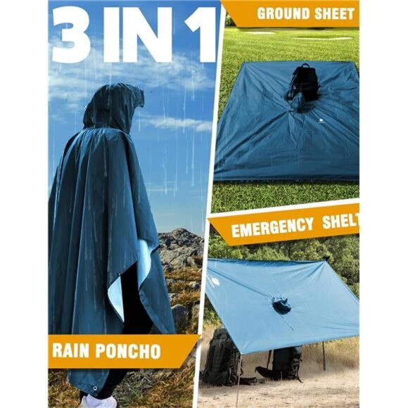 Hooded Rain Poncho for Adults Waterproof Lightweight Rain Coat for Men - Picture 6 of 7